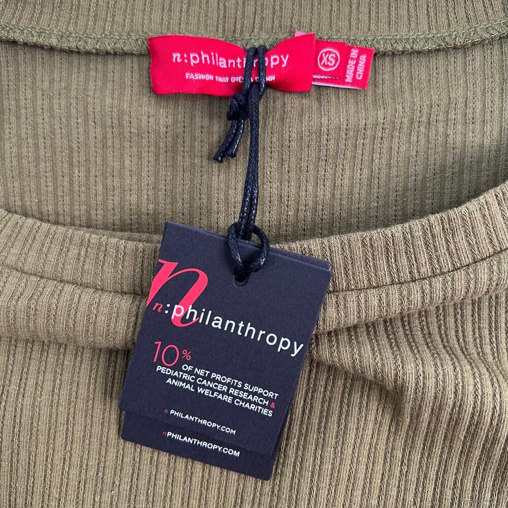n: Philanthropy Langley Bodysuit Olive‎ Green Ribbed Thong Chic Indie SZ XS NWT - Picture 8 of 15